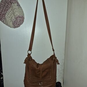 JustFab Brown Braided Leather Shoulder Bag